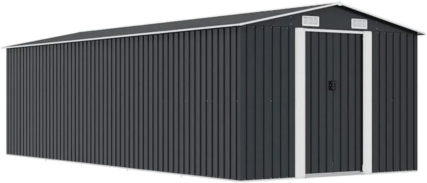 Cabane de jardin en acier anthracite 257x580x181 cm avec portes coulissantes et ventilation