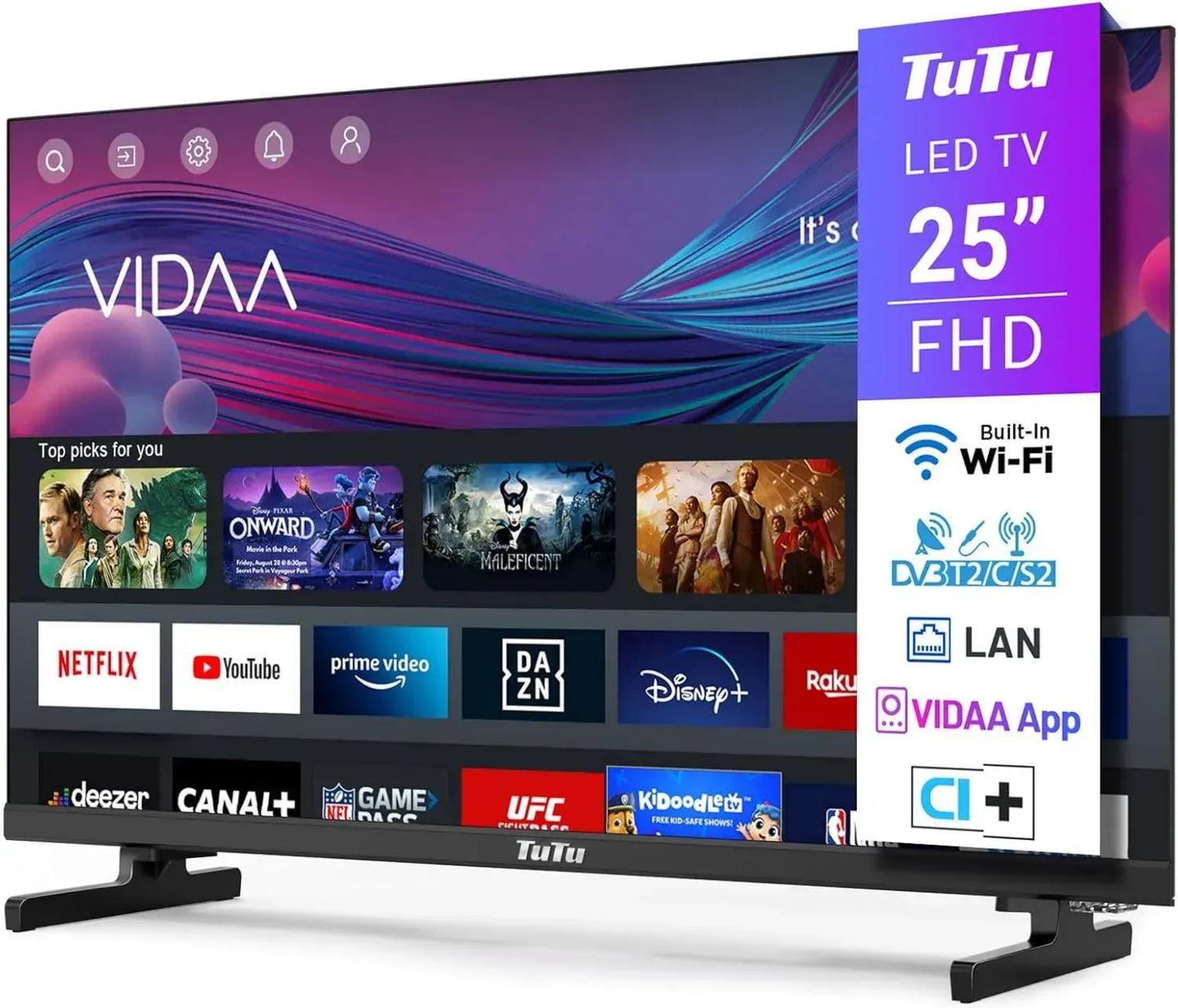 Téléviseur Intelligent 25 Pouces FHD LED WiFi avec OS VIDAA, Tuner Triple, Applications Intégrées